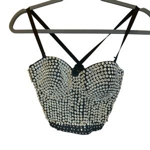 AKIRA Bedazzled Top, One Size, Adjustable Straps, Back Hook Closure, Rhinestones